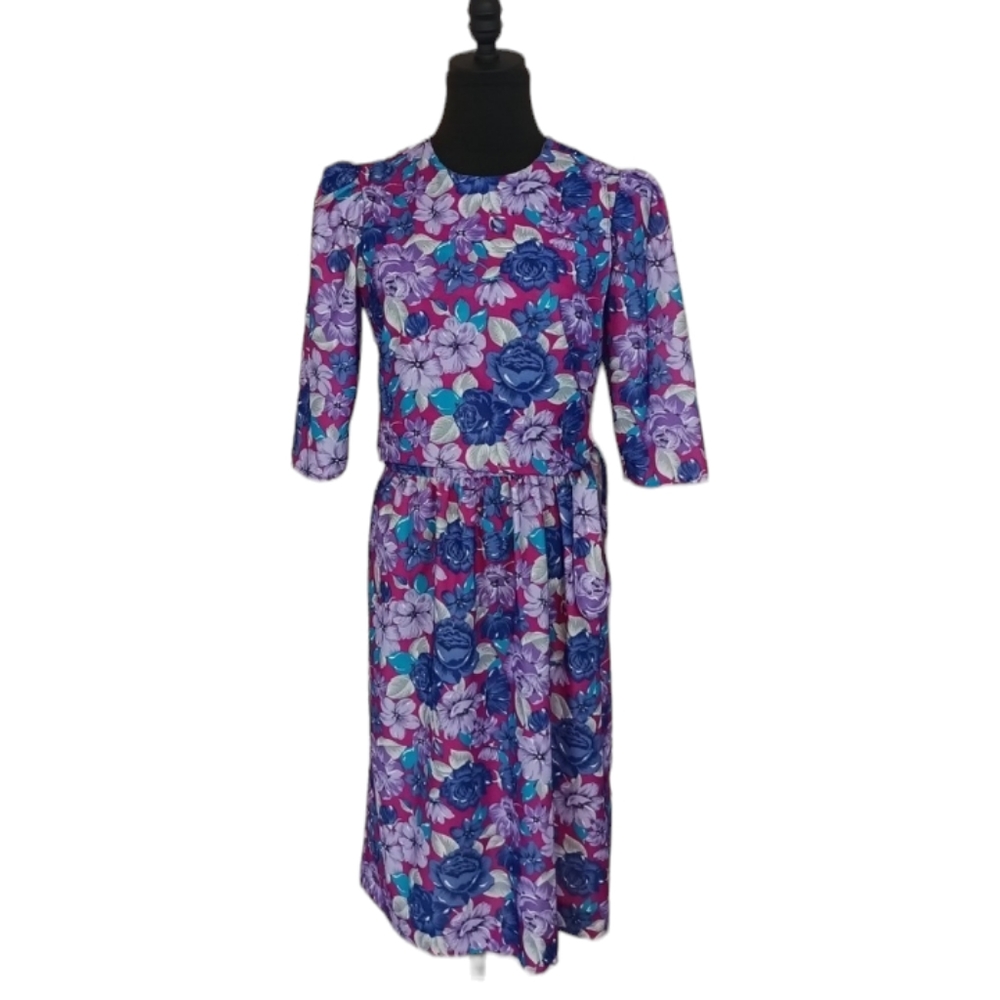 VINTAGE JSE of California Womens Purple Floral Midi Dress